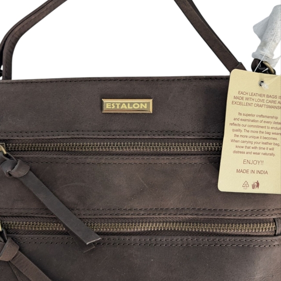 ESTALON Women's Genuine Leather Crossbody Bag With Adjustable Sling Strap - Picture 3 of 5